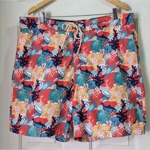 Nautica Board Shorts Trunks Mens XL Blue Orange Tropical Hawaiian Sea Life